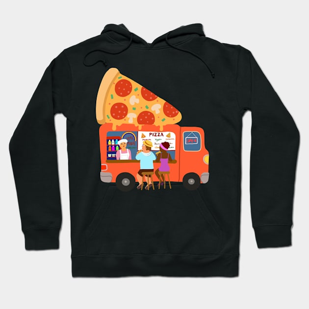 Street food truck take away pizza. Hoodie by Nalidsa